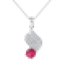 Damen Elegant 925 Sterling Silber Rot Kristall Anhänger Halskette